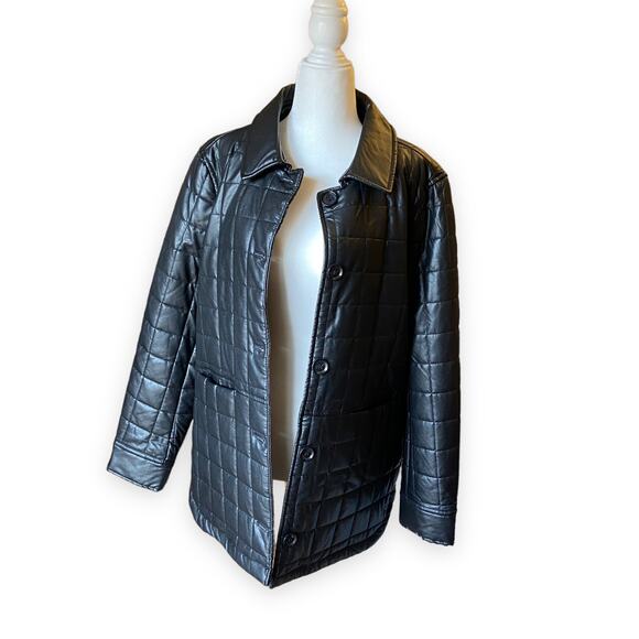 Sam Edelman Black Faux Leather Quilted Jacket - Picture 2 of 10